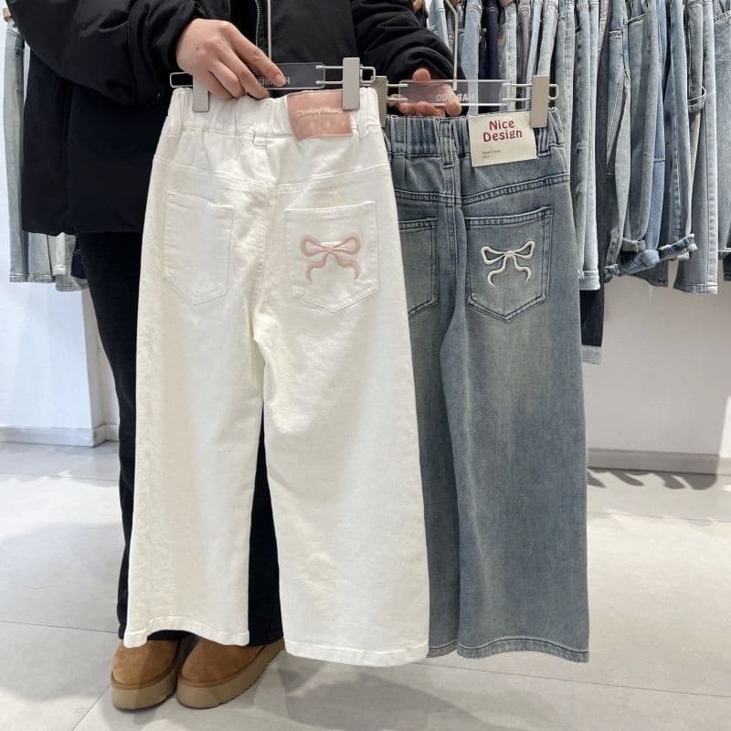 New Spring Straight Jeans for Girls, White Long Pants for Toddlers and Older Kids, Slim Wide-Leg Style
