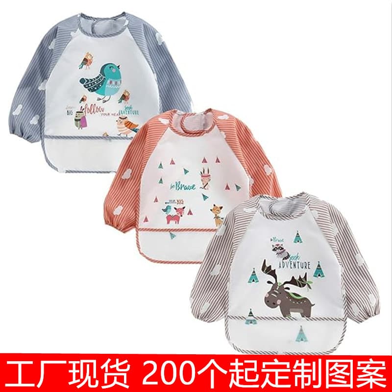 OEM factory processing waterproof baby bibs, reverse wear feeding smocks, wash-free art aprons for infants and children