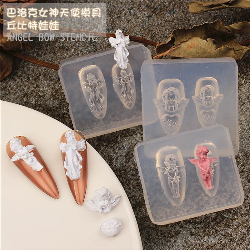 Trendy Nail Art Angel Baroque Silicone Mold 3D Heart Gothic Angel Statue Nail Decoration Tool