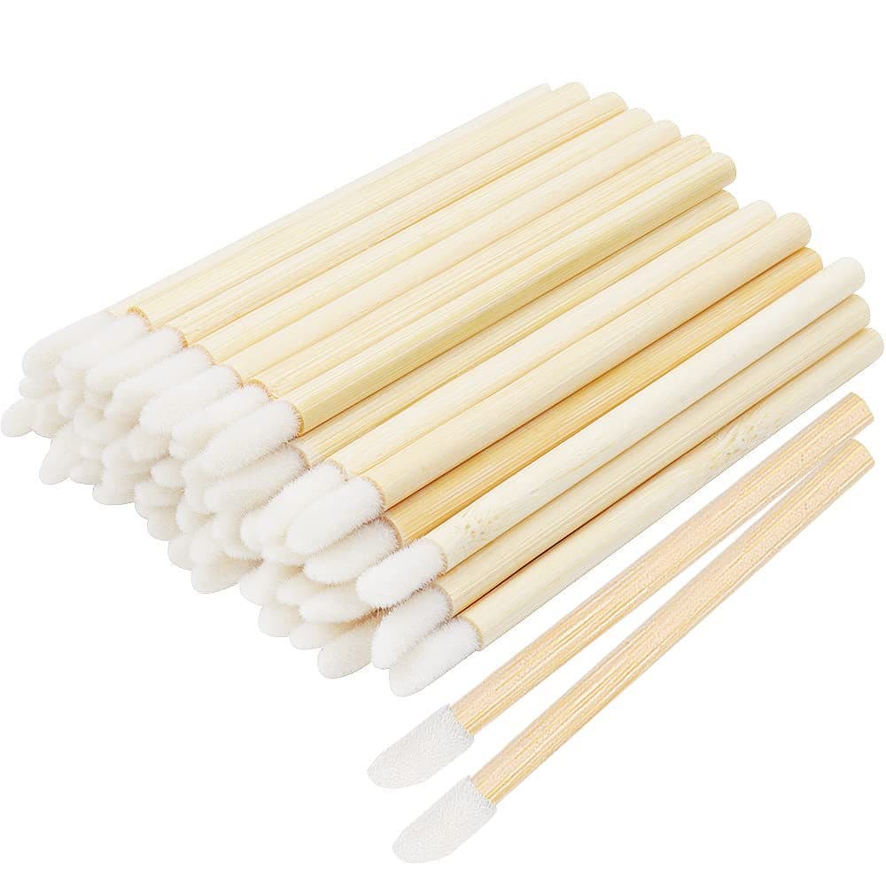 Cross-Border New Wholesale Disposable Bamboo Handle Lip Brush Portable Makeup Brush Opp Bag Disposable Wooden Handle Lip Brush