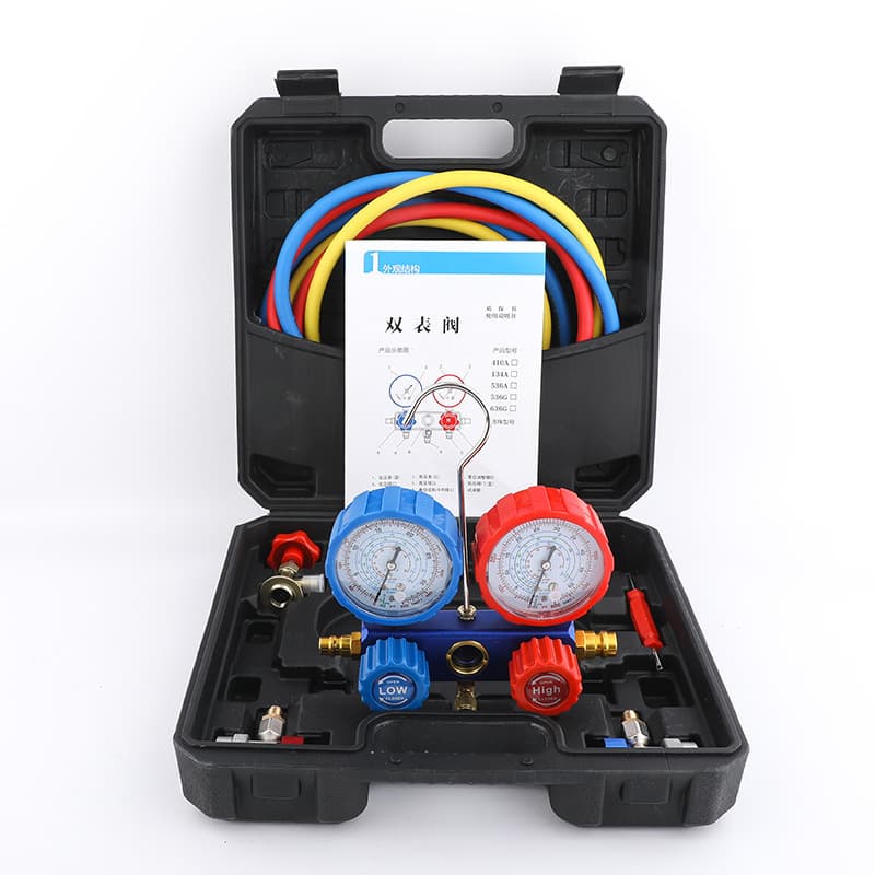 Car AC Refrigerant Pressure Gauge Set R134a R22 R410a Refrigerant Pressure Dual Gauge Valve Manifold