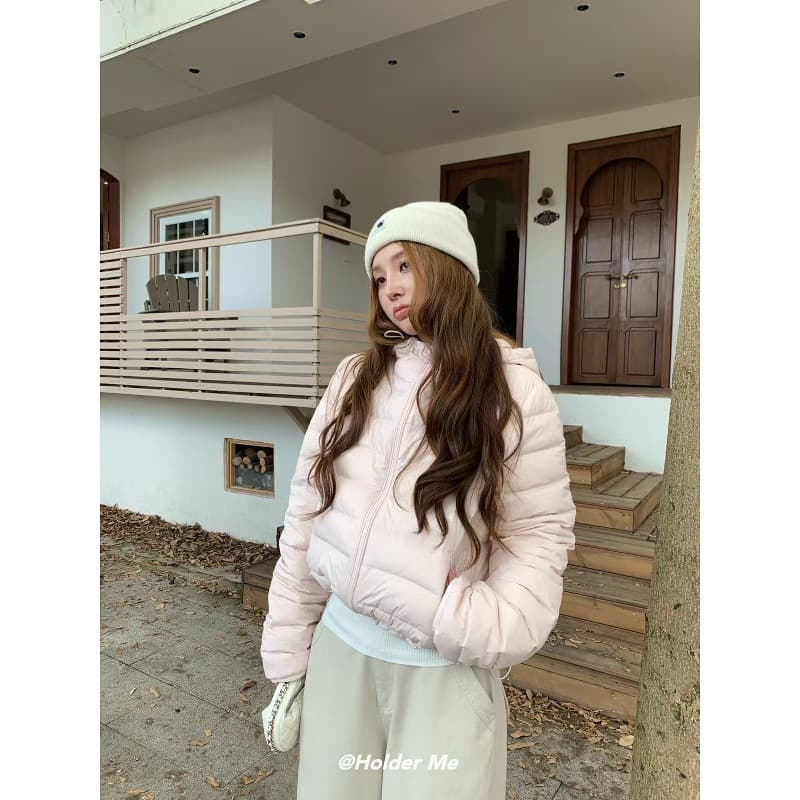 Guangzhou Shisanhang Authentic Autumn/Winter New National Standard 90% White Duck Down Slim Pink Hooded Short Down Jacket Coat Trendy