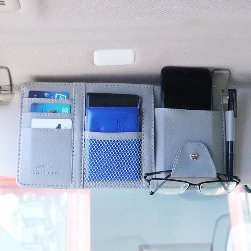 Multi-function Car Storage Bag Sun Visor Cover Card Clip Driver's License Receipt Card Pouch Vehicle Eyeglass Clip