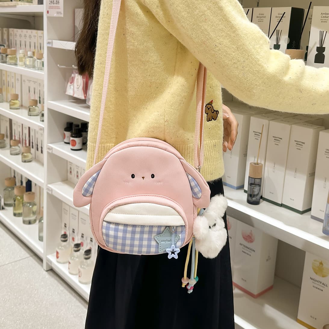 Cute Rabbit Cartoon Shoulder Bag for Women, Girl Style Student Versatile Soft Girl Backpack, Personality Travel Crossbody Small Bag