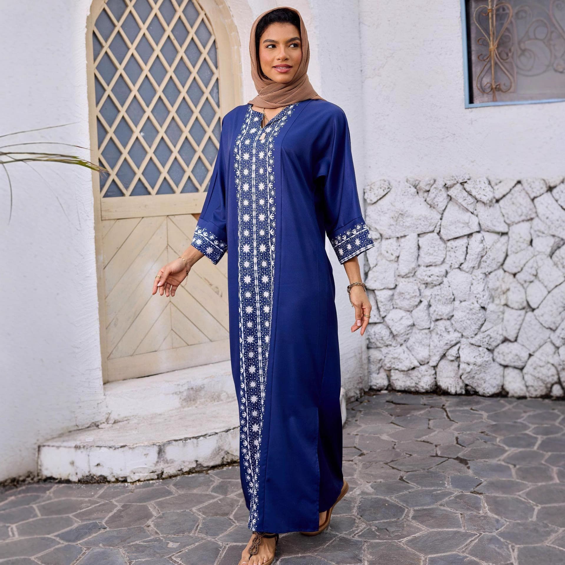 Cross-Border Bestseller Amazon Abaya Dress Ethnic Style Printed Elegant Dress