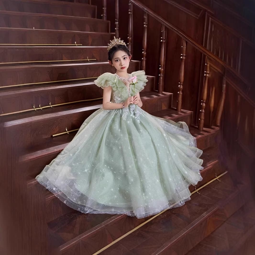 Children's High-End Light Luxury Niche Formal Dress Princess Dress Girls Host Wedding Birthday Banquet Piano Performance Costume