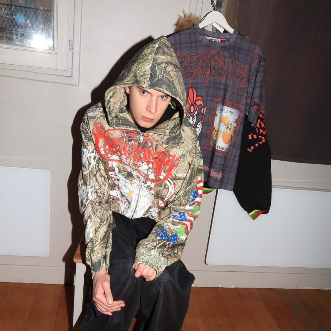 Men's 2026 fashion new American high street trendy printed zipper hoodie lulu sweatshirt gothic clothing