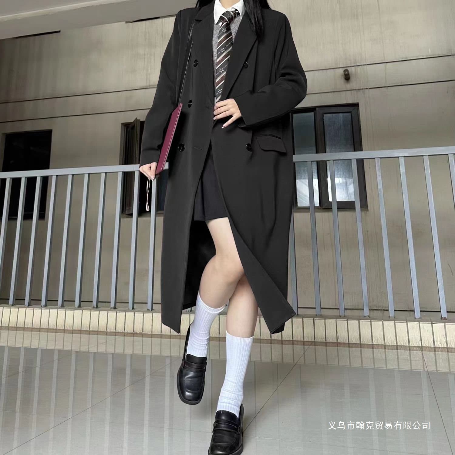 Women's long black suit trench coat, spring and autumn 2024 new Korean style casual coat.