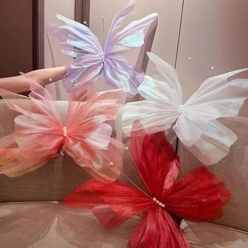 Wedding Tulle Butterfly Pearl Iridescent Wedding Room Decoration 3D Tulle Flower Aisle Decoration Real Silk Wedding Scene Decor