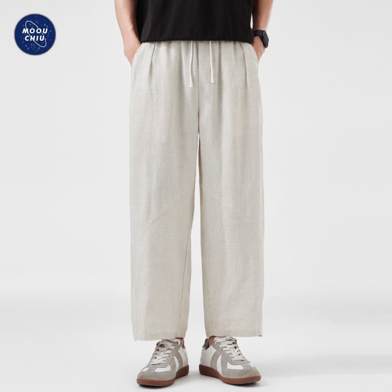 Muqiu Men's Wear | 2026 Summer Lightweight Linen Blend Breathable Cropped Pants Men's Japanese Loose Casual Trousers