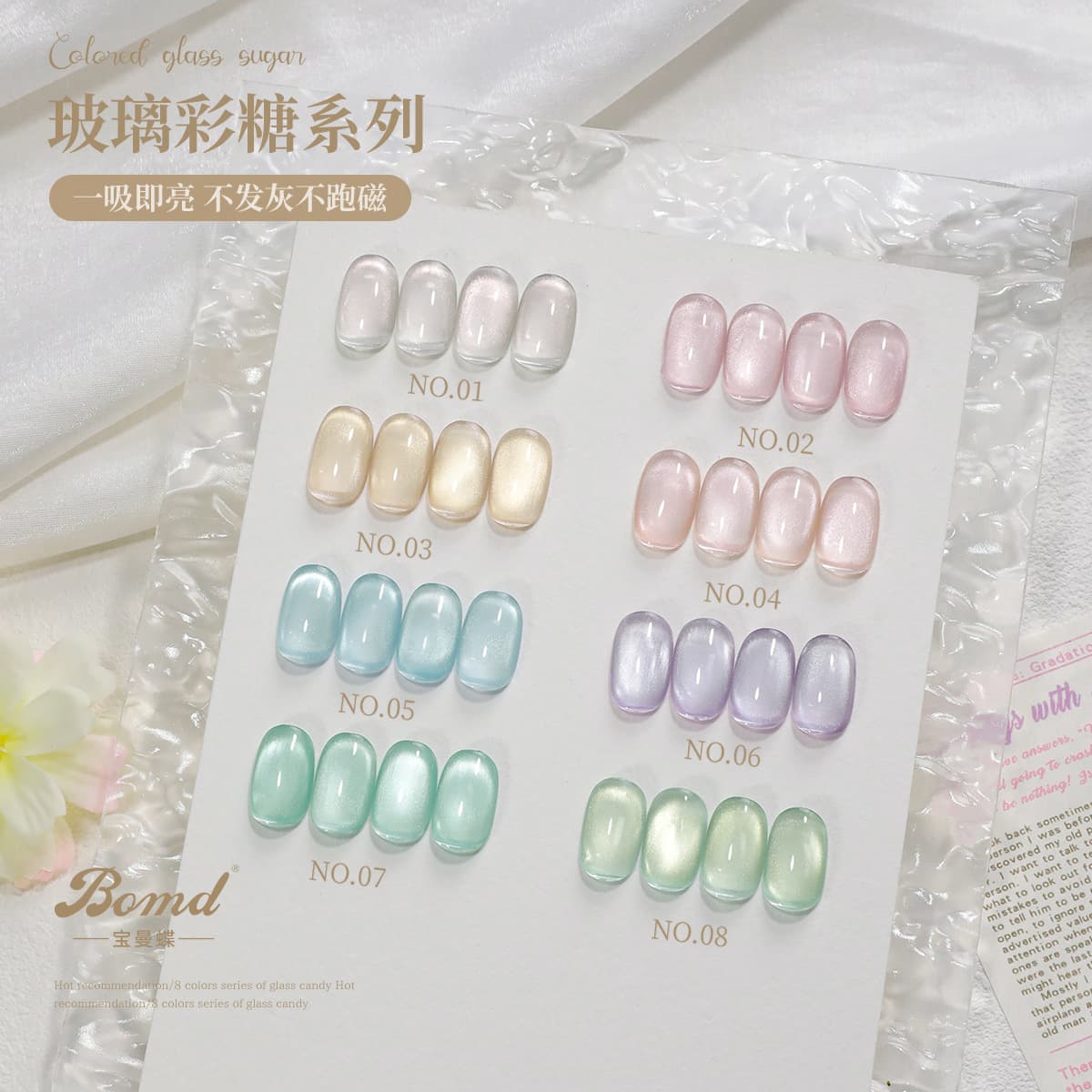 Manicure 2025 New Glass Colored Sugar Ice Crystal Jelly Glass Beads Satin Cat's Eye Explosive White Can Armor Oil Glue