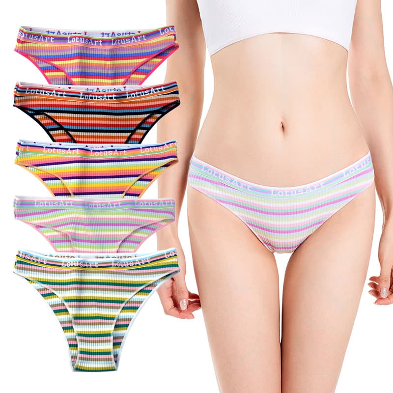 Low-Waist Sexy Cotton Panties for Women Sweet Striped Triangle Underwear Breathable Comfortable Cotton Knitted Underpants