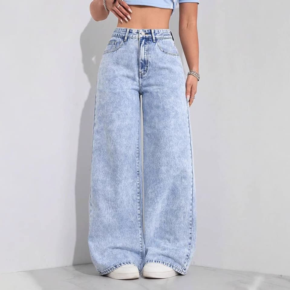 Fashionable High Waist Wide Leg Straight Cut Jeans Women's Clothing Versatile Long Pants Cross-Border Denim Skinnies