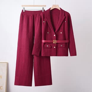European and American Style Professional Suit Collar Jacket Fashion Set for Women, Spring/Autumn High-End Slimming Knit Pencil Skirt Two-Piece Set