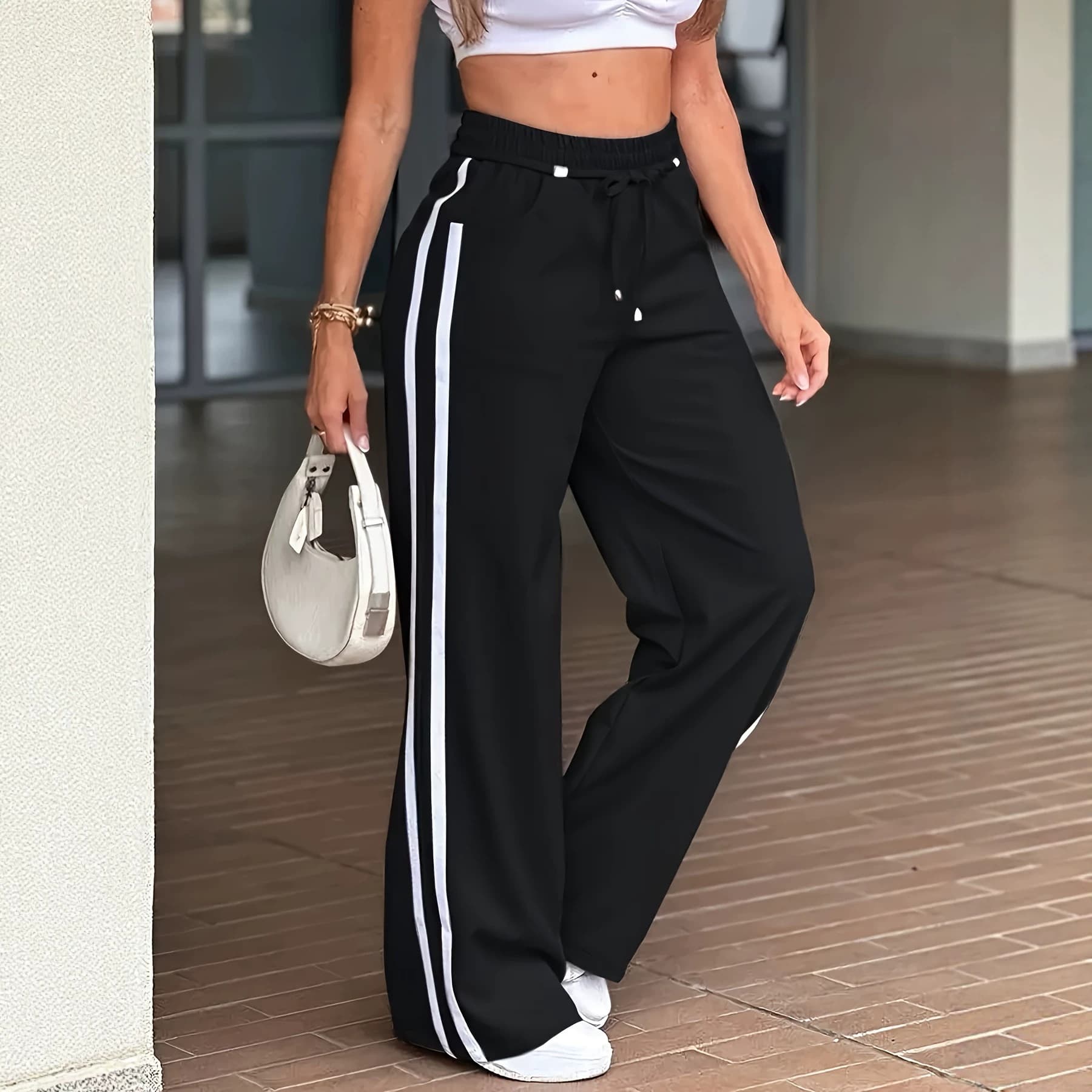 New European-American Style Black Straight-Leg Sweatpants Casual Pants Long Women's Summer Thin Wide-Leg Pants