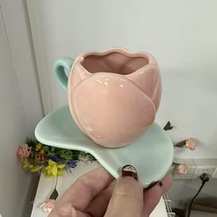 Ins-style Mini Tulip Cup and Saucer Set, Same as Xiaohongshu Trendy Style, Fresh and Cute Ceramic Mug