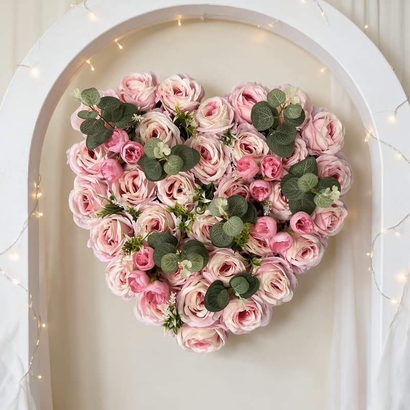 Cross-border artificial flower heart-shaped rose plate Valentine's Day scene arrangement fake flower art high-end realistic flower balls wholesale