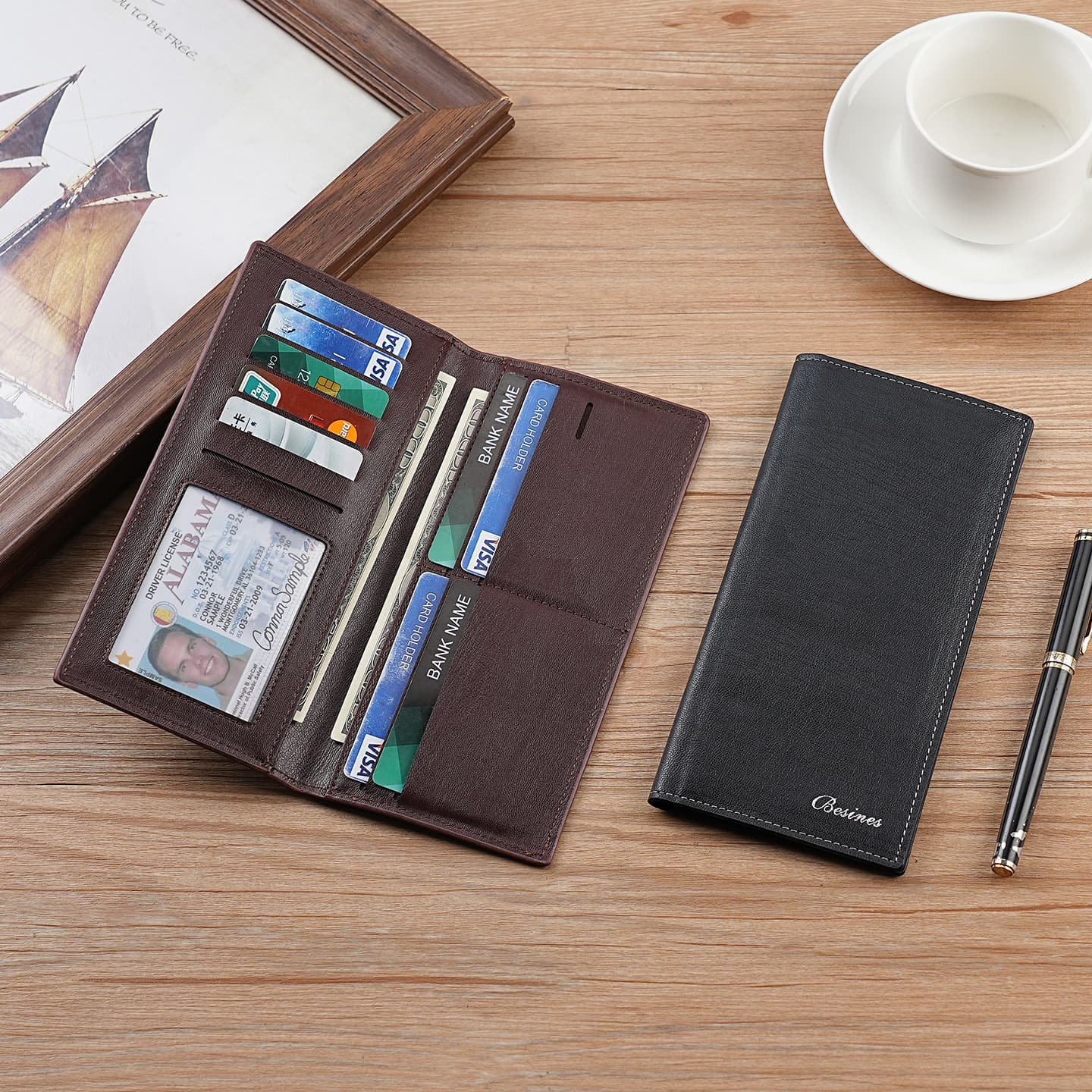 Men's Slim Long Wallet, Minimalist Style, Multi-Card Holder, Soft Leather, Student Billfold, Cash Clip, Wholesale