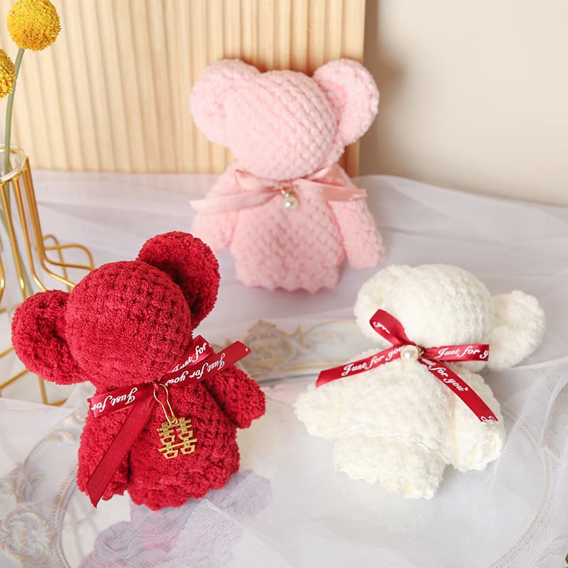 30*30 Coral Fleece Bear Towel, Wedding Shop Gift Box Decoration, Small Favor, Wedding Return Gift, Festive Cake Design