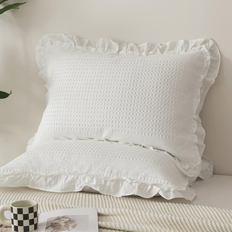 2025 Summer New Style Dark Pattern Waffle Pillowcase with Ruffle Edge High-End Korean Style Pillowcase for Home Use and Adults