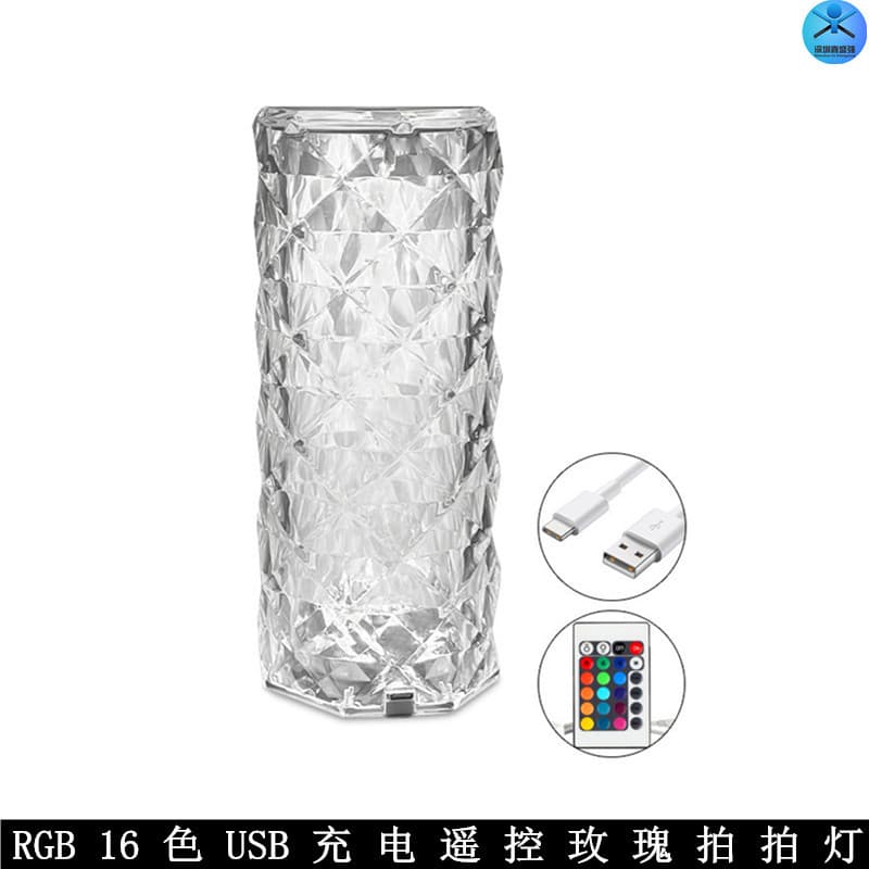 Crystal rose ambient table lamp, bedroom bedside lamp, LED night light, romantic Instagram-worthy mood lamp gift.
