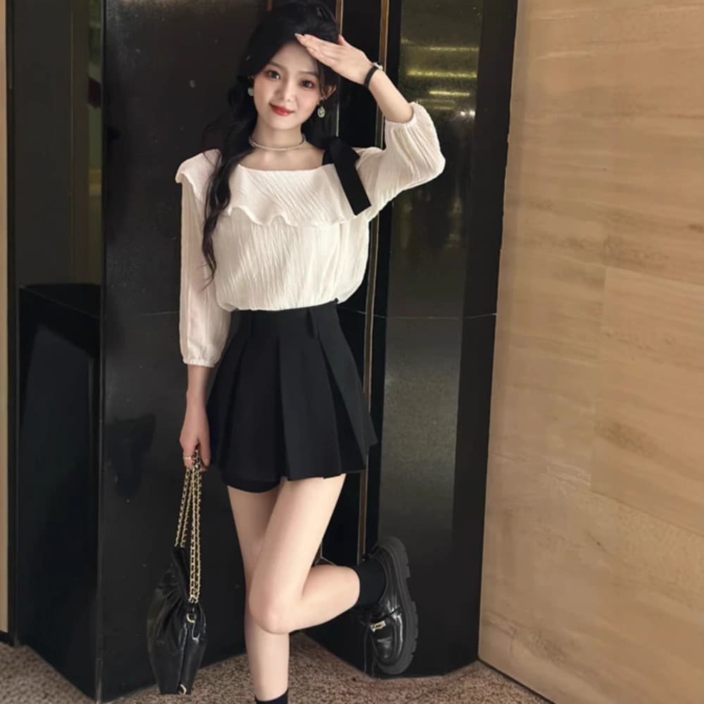 Early Fall Outfit Set for Women 2025 Fall New Off-Shoulder Blouse Skirt Pants Two-Piece Set Petite