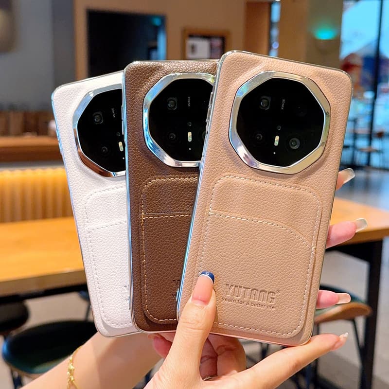 Suitable for Huawei mate80rs mobile phone case card mate70rs plain leather litchi pattern mate40 Porsche plating