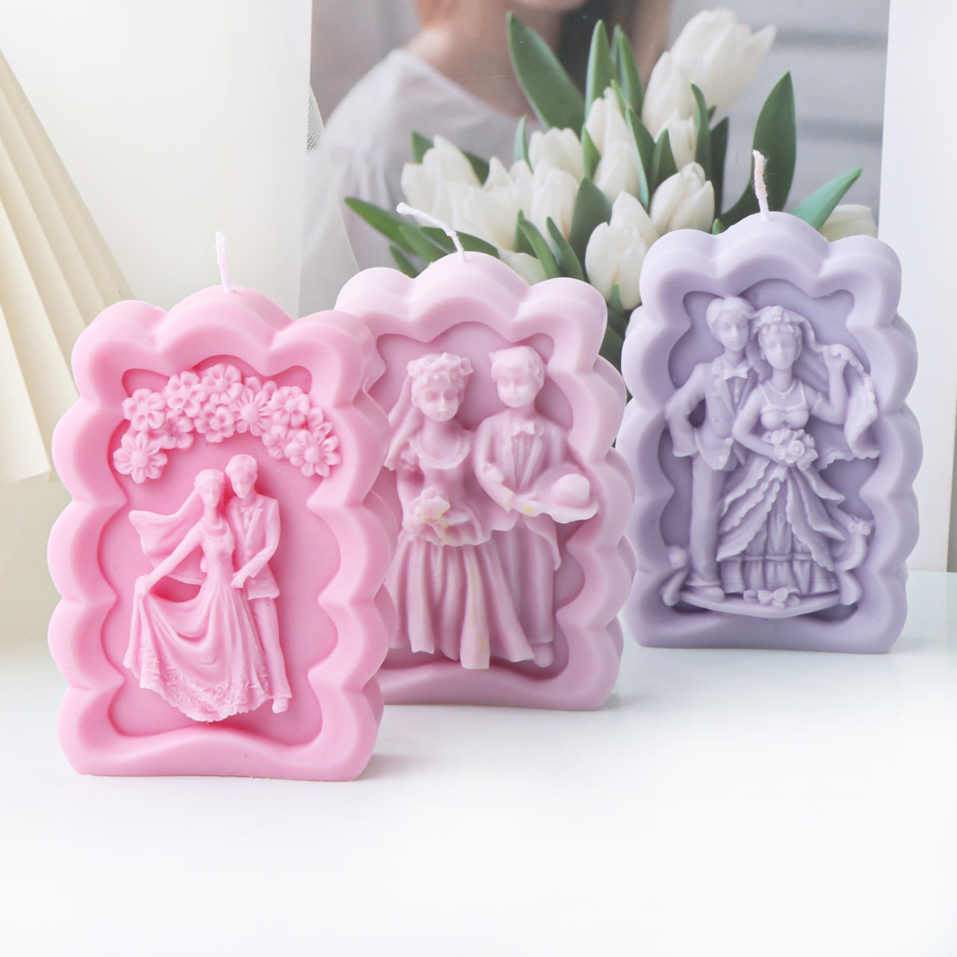 Wedding Couple Silicone Candle Mold - Bride and Groom Photo Frame Aromatherapy Valentine's Day Wedding Decoration Ornament