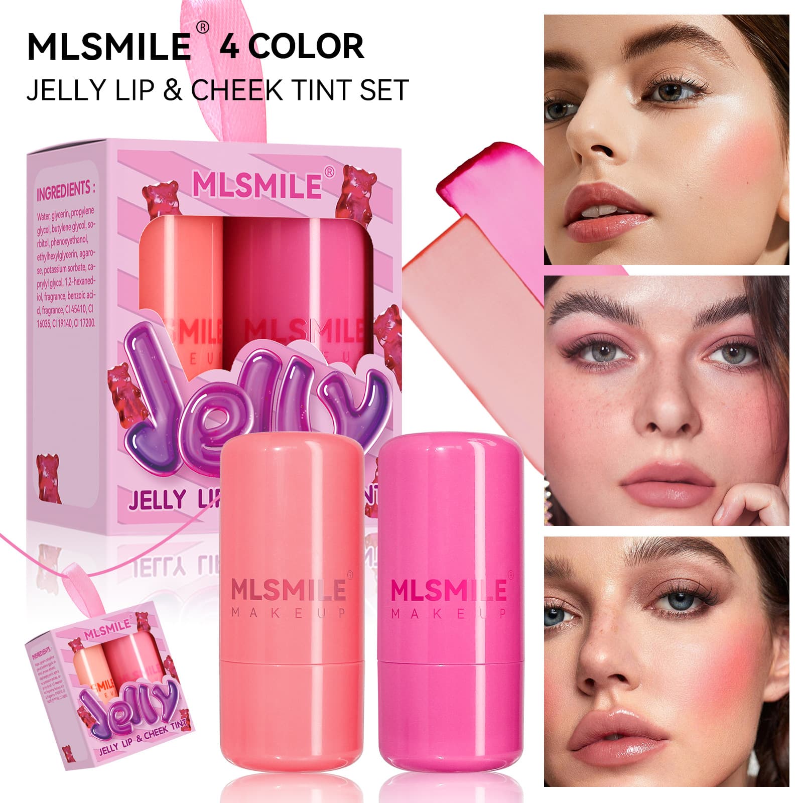 Cross-border Special Supply Jelly Blush Set Lipstick Lip and Cheek Dual-Use Multi-Color Highlighting Contour Stick Lip Gloss Rouge Blush Cream