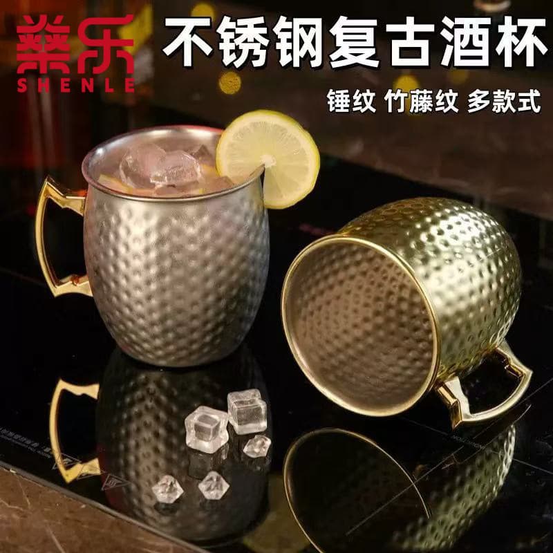 304 Stainless Steel Hammered Beer Mug Gold Moscow Mule Shape Cocktail Cup Cross-Border Wholesale