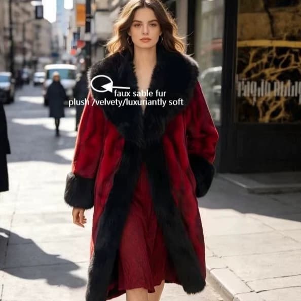 Imitation mink fox fur collar long cotton coat imitation fur coat women's New Year's shirt fur coat mink coat