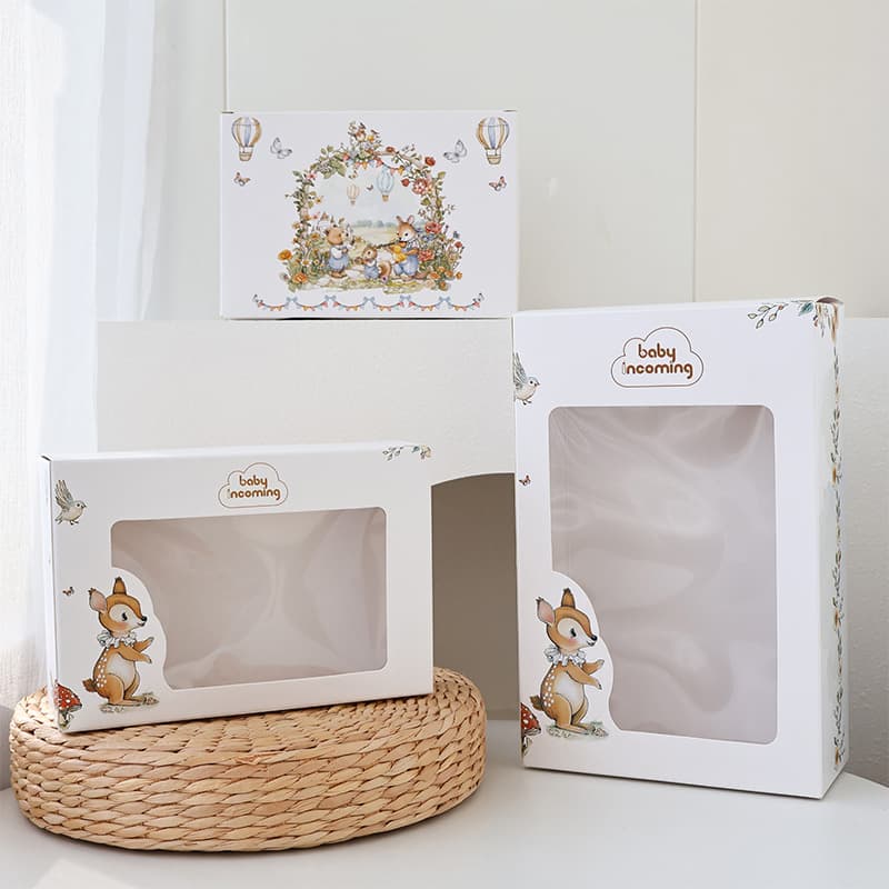 Baby Bath Towel Cover Blanket Gift Box Infant Toddler Square Towel Small Gift Box Newborn Gift Set White Card Paper Cartoon Style