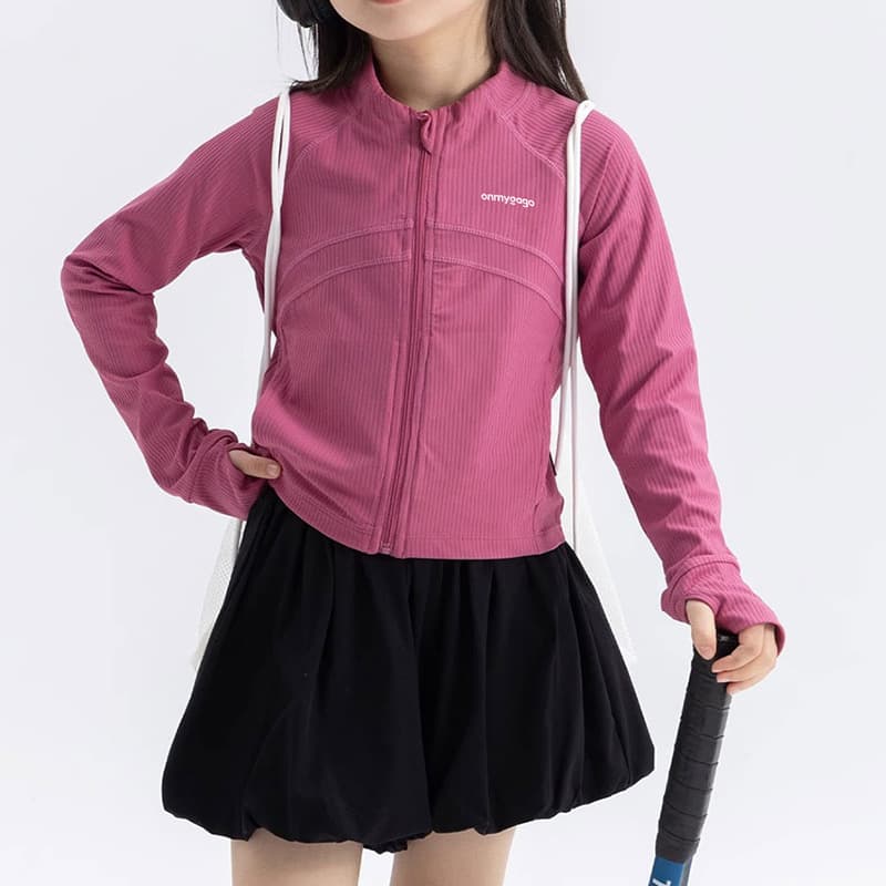 Lulu's same style girls' coat short medium and large children's yoga wear slim stand collar cardigan top sports fitness jacket