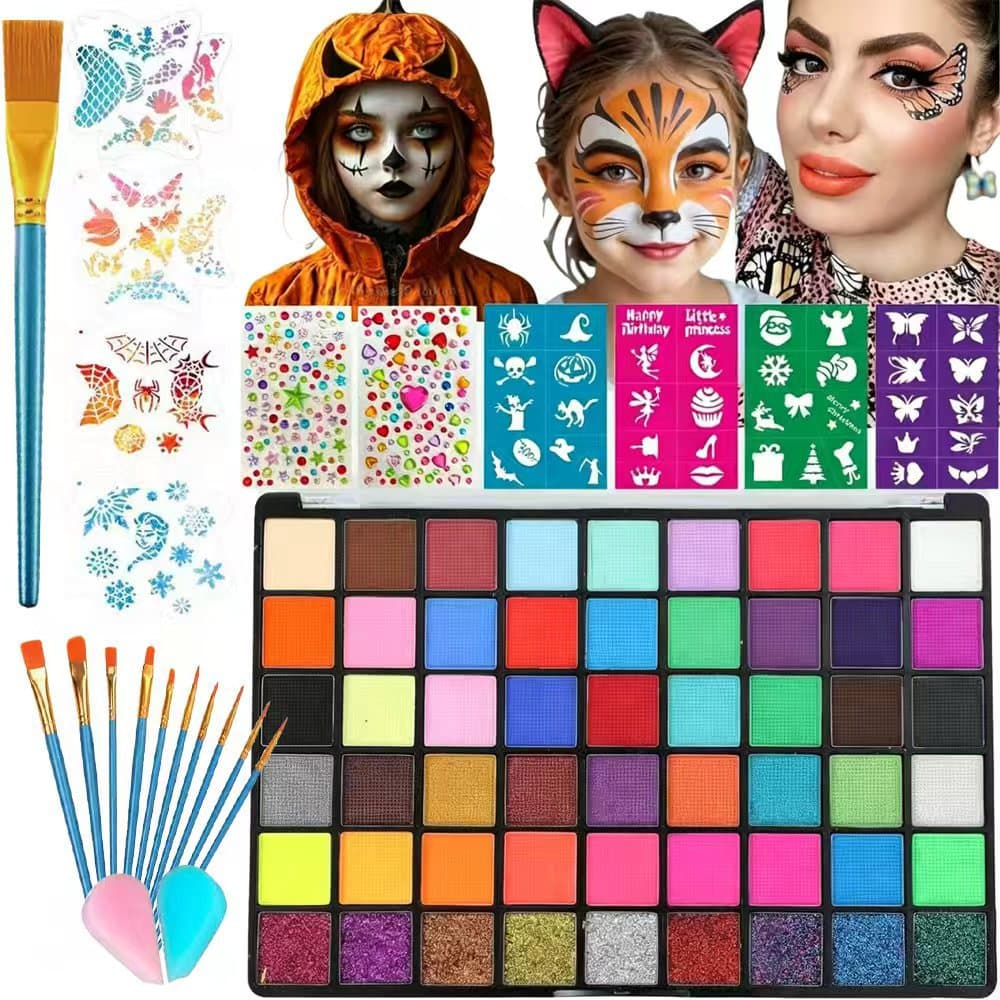 Bestselling 54-Color Face Paint Set for Cross-Border Sales, Halloween Easter Face Painting Kit