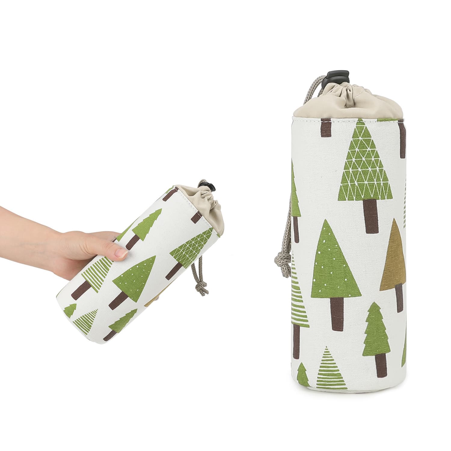 Nordic Style Linen Bottle Warmer Cover, Baby Outdoor Water Bottle Pouch, Drawstring Portable Triple-Layer Thermal Bottle Sleeve