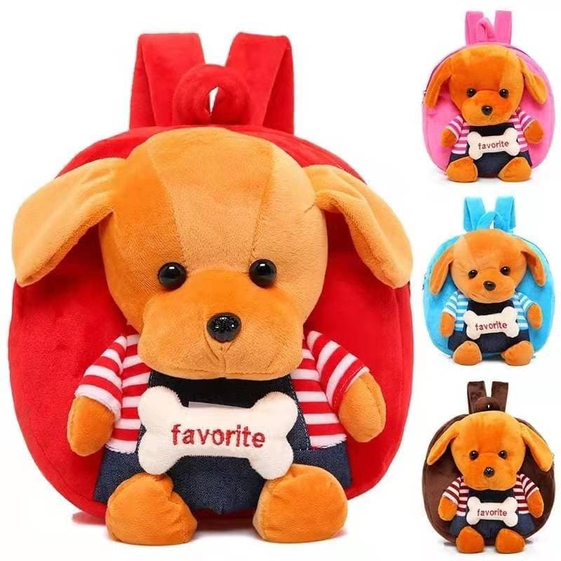 Cartoon Plush Children's Schoolbag for Boys and Girls Ages 1-4, Kindergarten Baby Backpack, Cute Bone Puppy Backpack