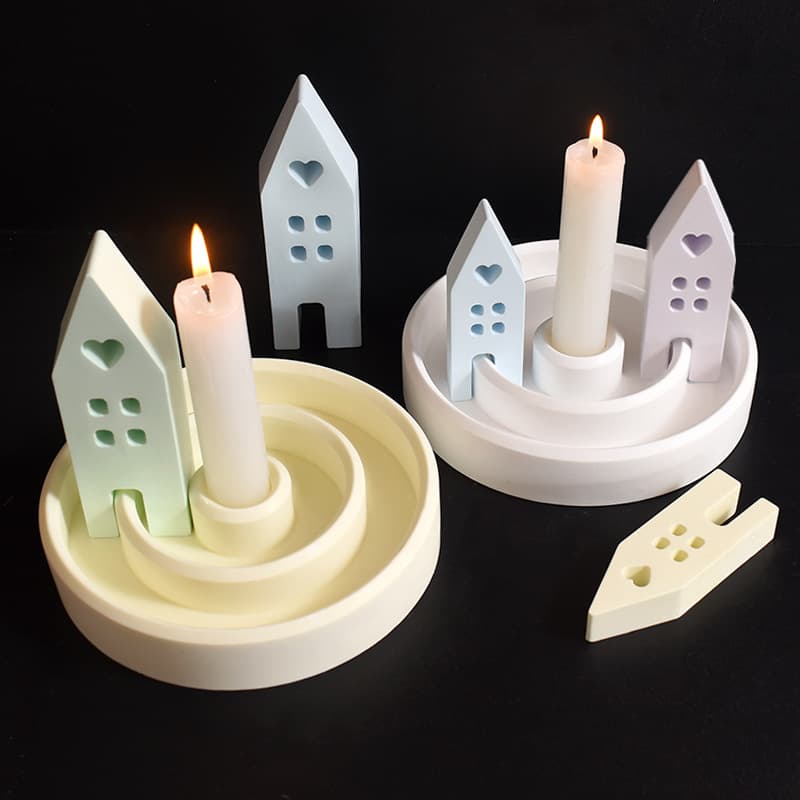 Small House Plug Silicone Mold Scented Candle Holder Round Ring Tray Candle Holder Plaster Candle Ornament Mold