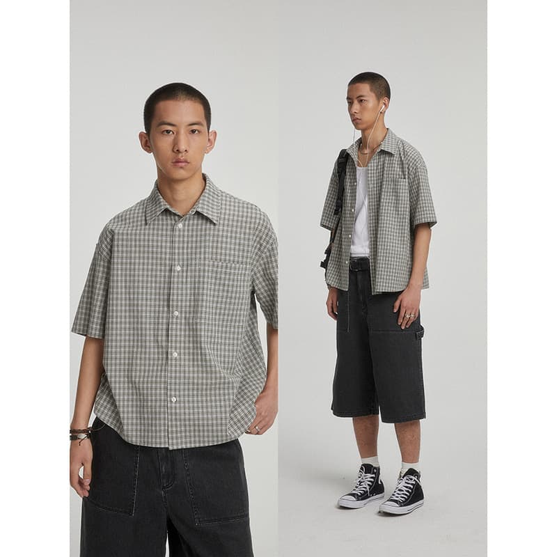 City Fanpin 2024 Summer American Retro Plaid Short Sleeve Shirt Men and Women Cleanfit