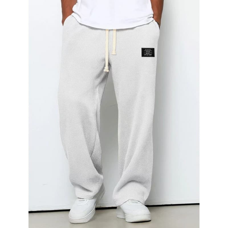 Men's Summer Casual Straight Wide-Leg Sweatpants, Thin Cooling Loose Fit, Breathable Quick-Dry Skin-Friendly Waffle Fabric