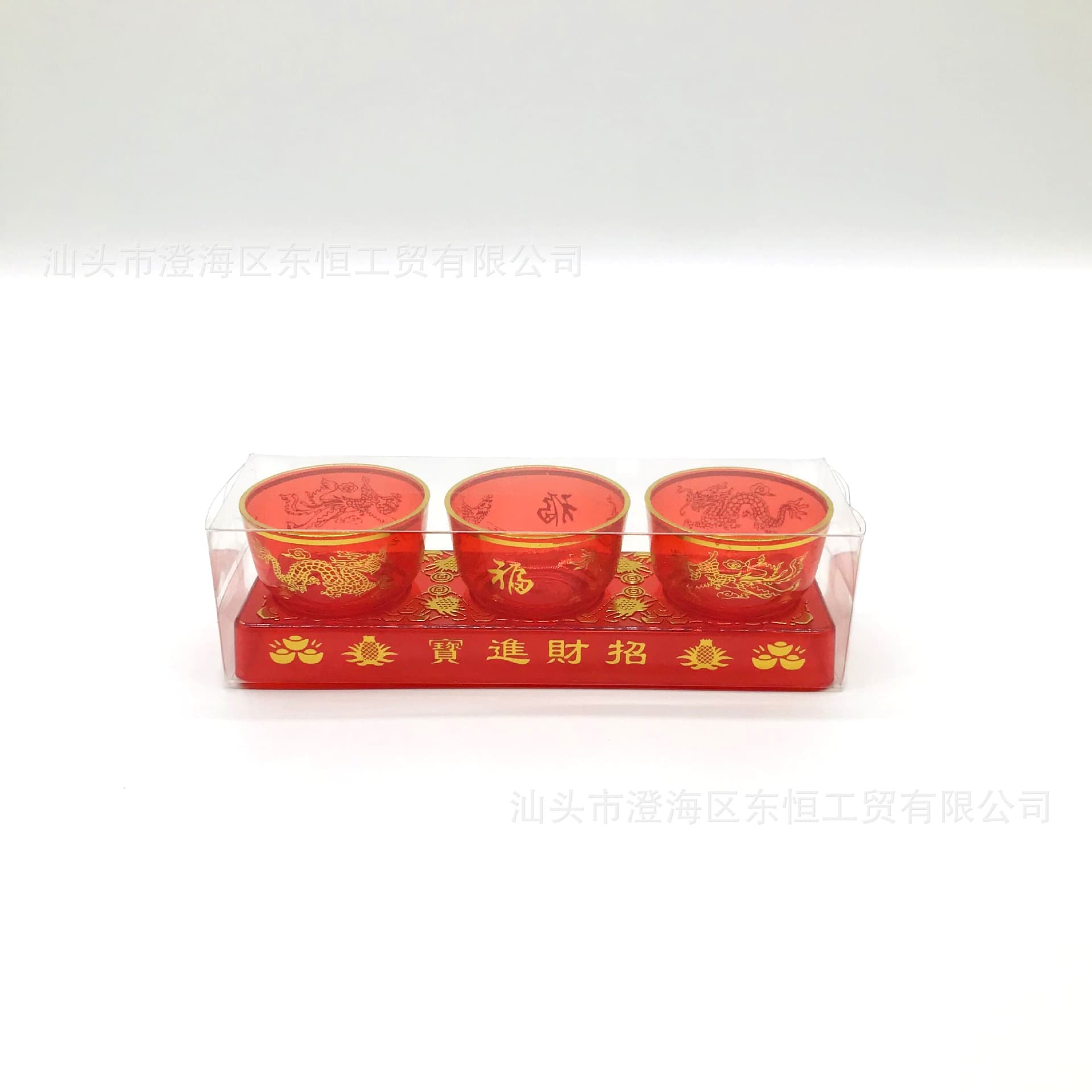 Dragon and Phoenix Triple Red Cup Set - Buddhist Altar Ornament, Buddhist Supplies, Direct Wholesale from Source Manufacturer Dongheng DH-2101