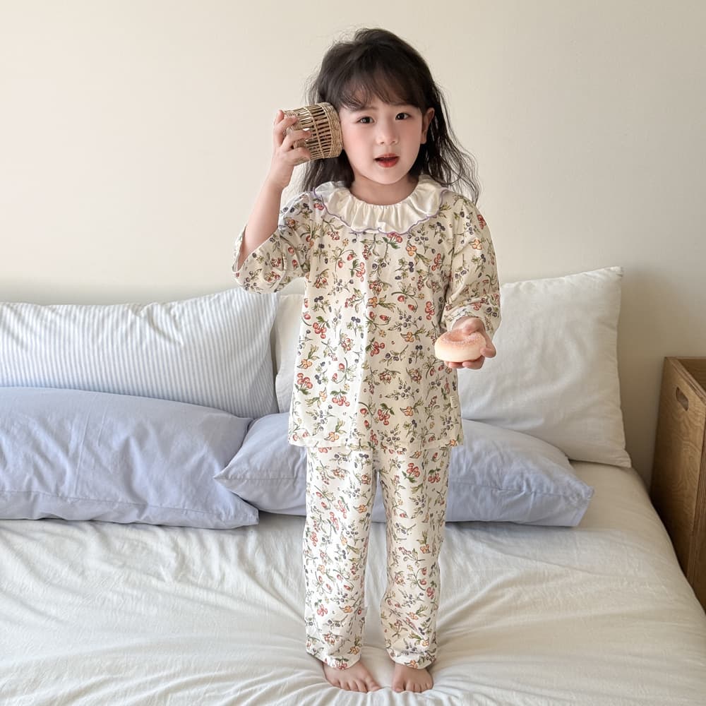 Girls' Pajamas Baby Homewear Lace Peter Pan Collar Sweet Floral Print Summer Two-Piece Set
