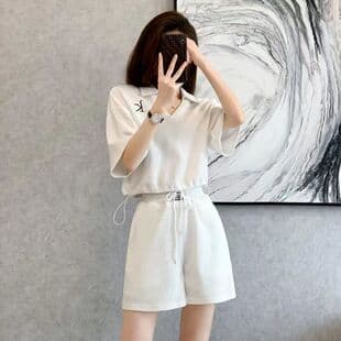 European Style Fashion Casual Sports Shorts Set for Women: Summer Short Sleeve Trendy Streetwear Slimming Two-Piece