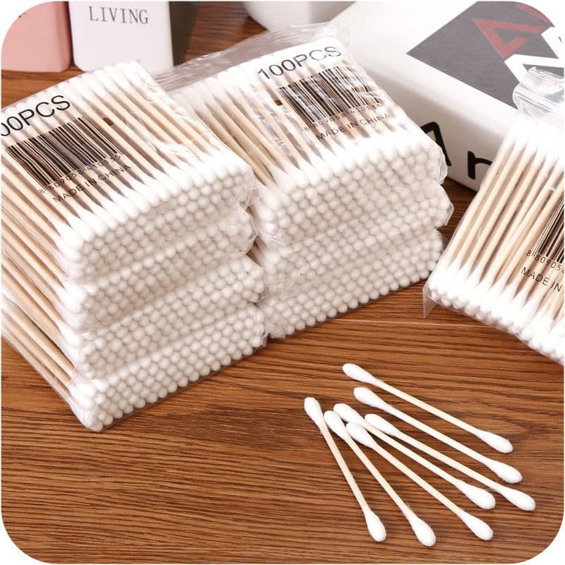 100-Piece Bagged Cotton Swabs, Disposable Double-Tipped Hygiene Cleaning Cotton Buds for Home Makeup Removal and Ear Cleaning, 480