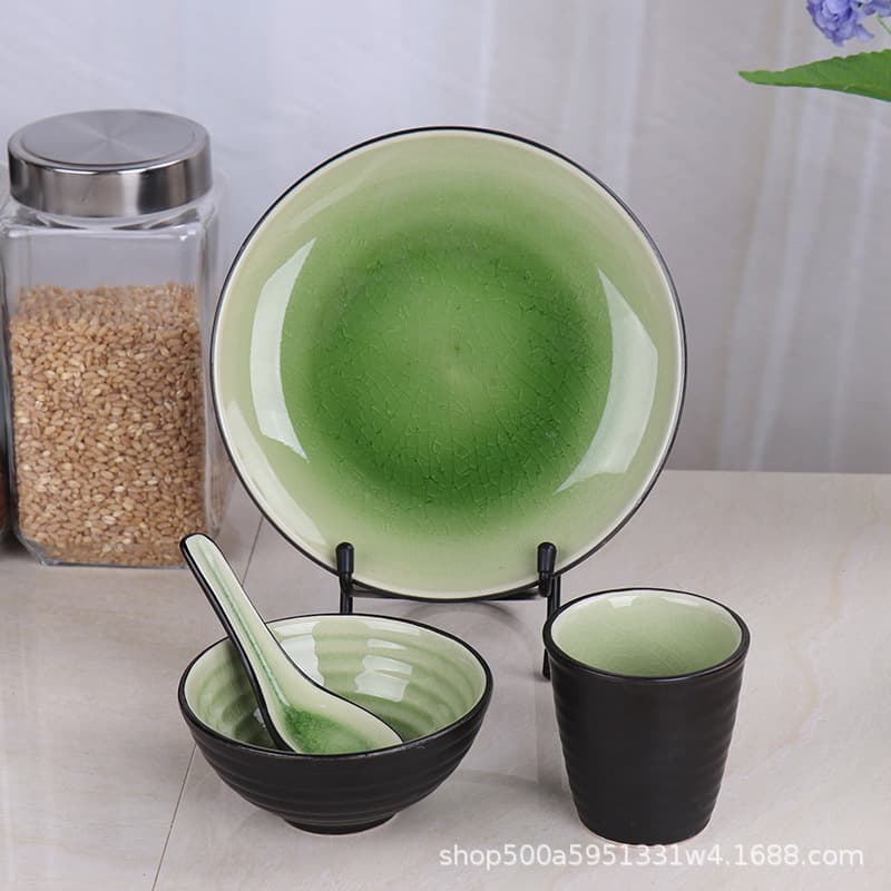 Hotel tableware set Japanese creative ice cracked glaze household dishes restaurant ceramic straight bowl soup plate