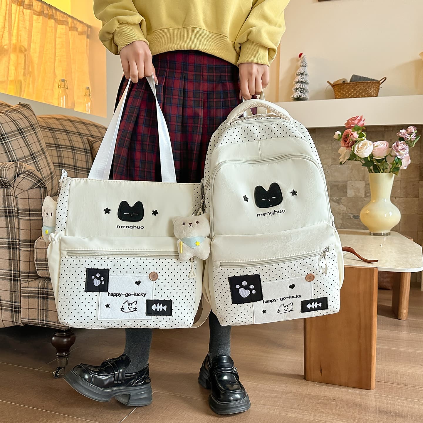 Tea Party College Style Schoolbag Female High School Junior High School Girls Large Capacity Backpack Lightweight Travel Student Tuition Bag