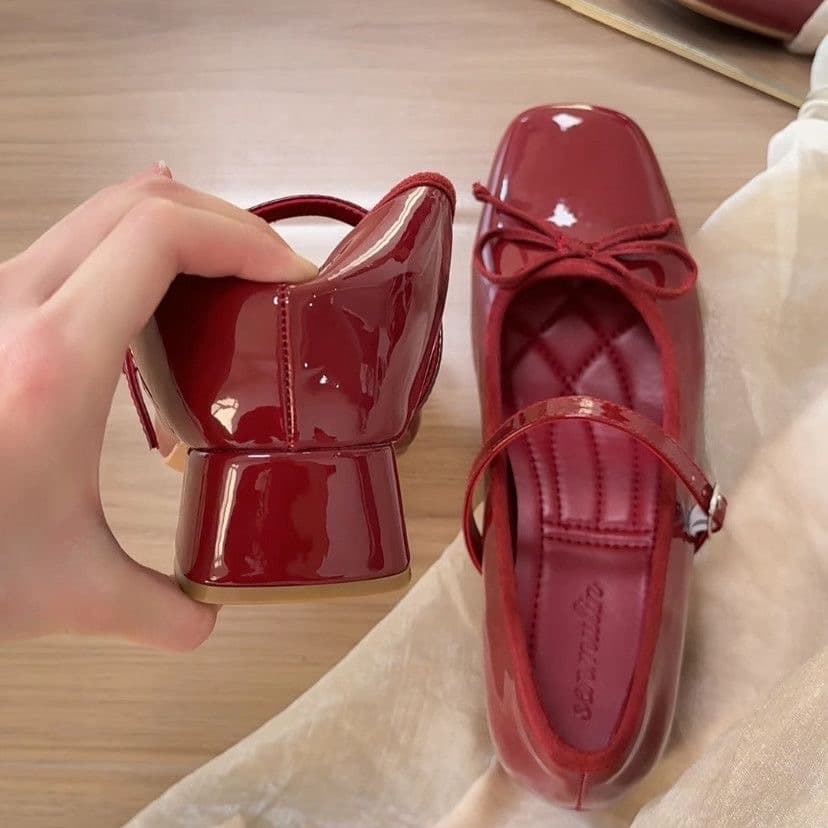 Petite Platform Bow Mary Jane Shoes for Women 2026 Spring Summer New French Square Toe Shallow Mouth Flats