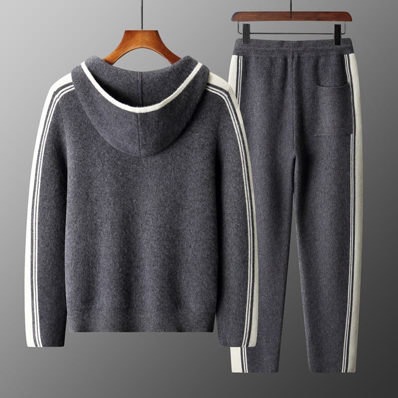 Autumn Winter New Men's Wool Sweater Thick Half High Neck Zip Cardigan Sweater Casual Knitted Base Layer Top Set