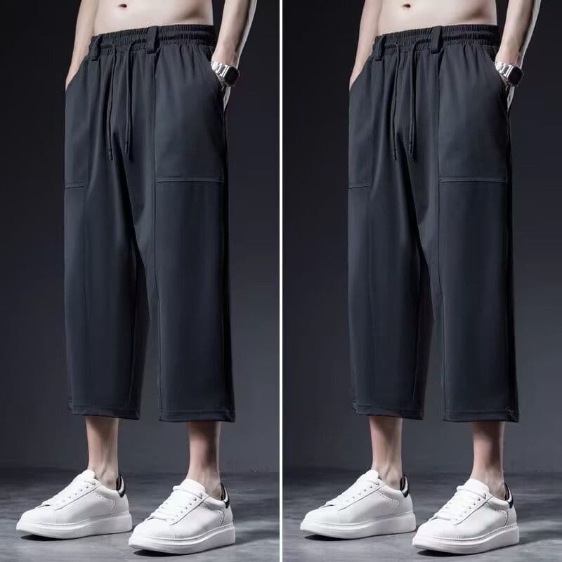 Men's Eight-Pants, Seven-Pants, Ice Silk Sports Pants, Five-Point Shorts, Summer Loose Stretch Plus-Size Bottoms