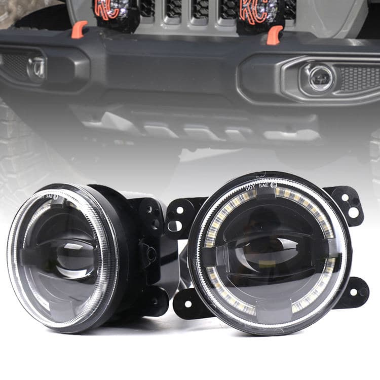 Cross-Border Model for JK TJ Wrangler with Angel Eye Fog Light Off-Road LED Dual-Lens Projector High-Brightness Front Fog Light