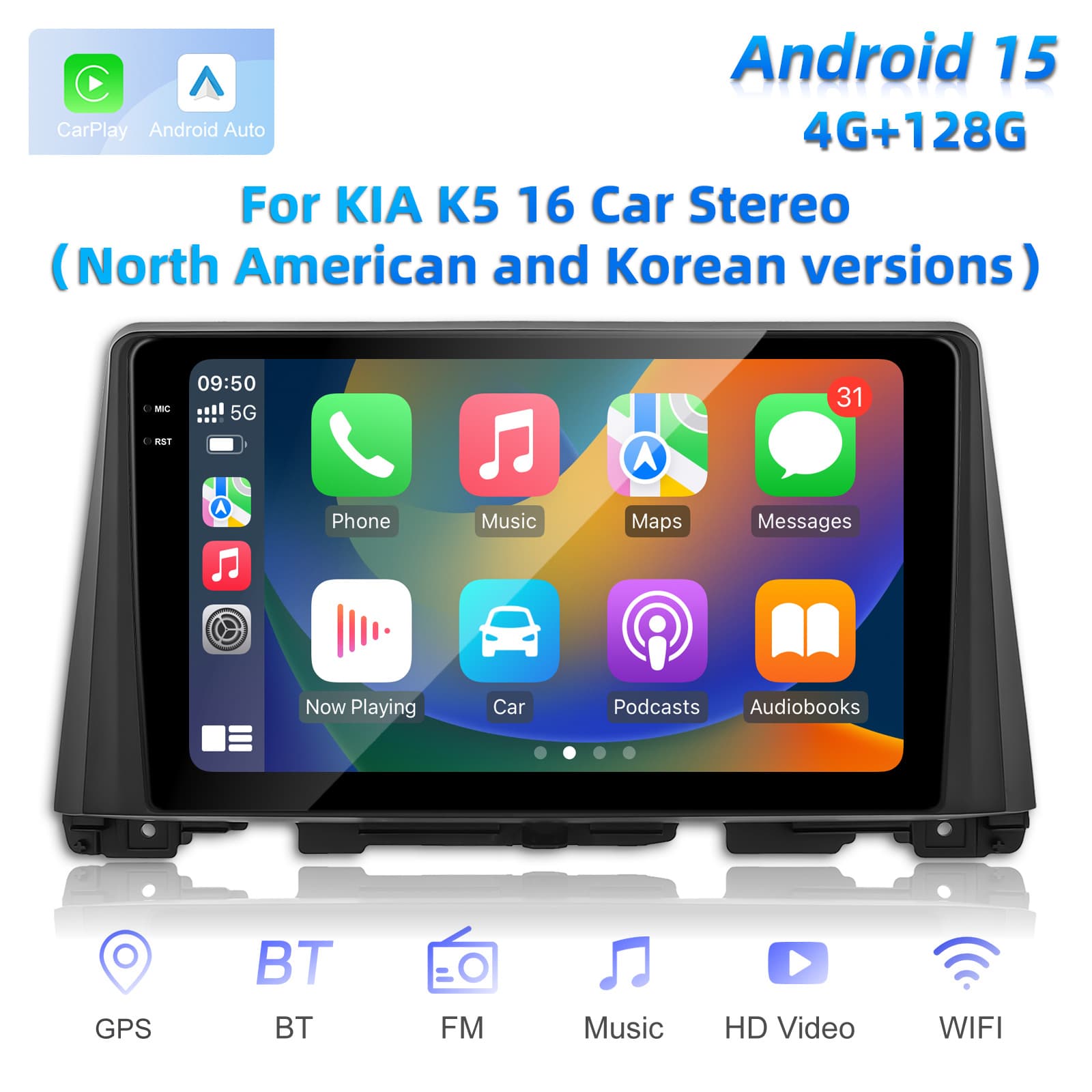 Cross-border applicable Kia K5 16-year North American version car play central control screen Bluetooth navigator reversing image
